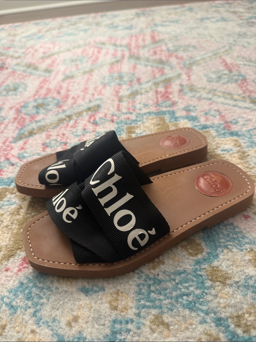 Chloé Black and Brown Logo Band Slide Sandals - Picture 2 of 3